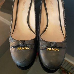 Prada Black Bow Tie Heels 38.5